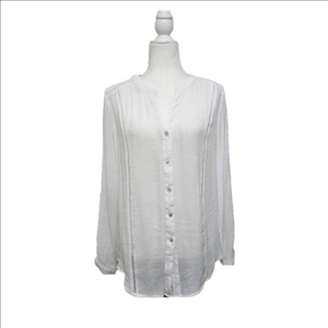 Zac & Rachel Semi Sheer White Blouse Button Down Loosefit Lightweight La…